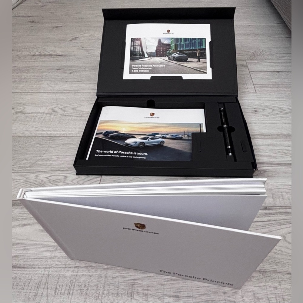 Porsche Collectors Hardcover Book, (2) Pamphlets & Ballpoint Pen